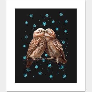 Love of owls in xmas on black Posters and Art